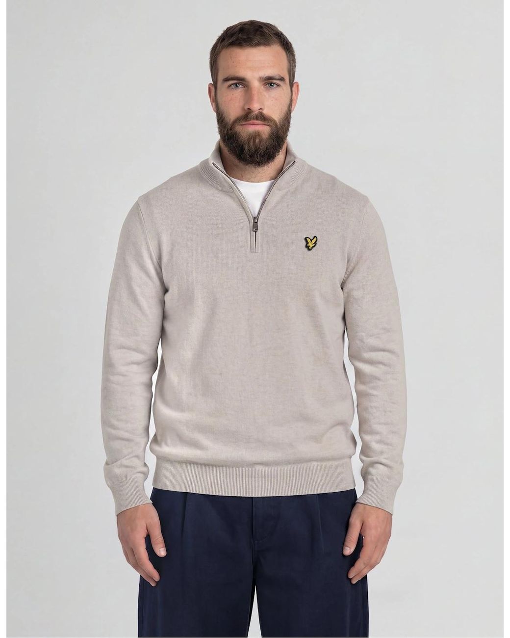 Lyle & Scott Gray Cotton Merino 1/4 Zip Jumper for men
