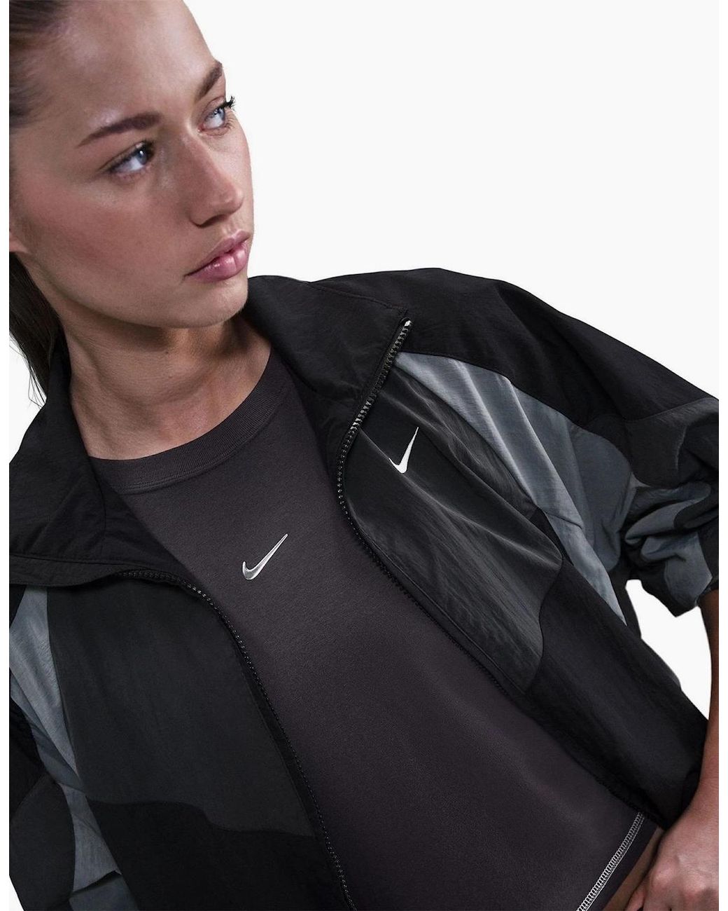 Nike Black Bold Logo High Neck Raglan Sleeve Oversized Athletic Top