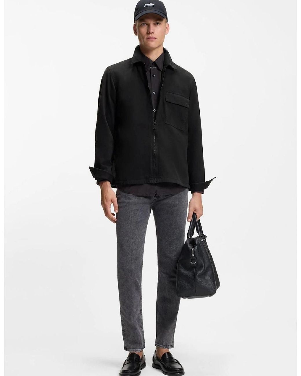Boss Black Solid Patterned Shirt Collar Press Stud Cuff Shirt Jacket for men