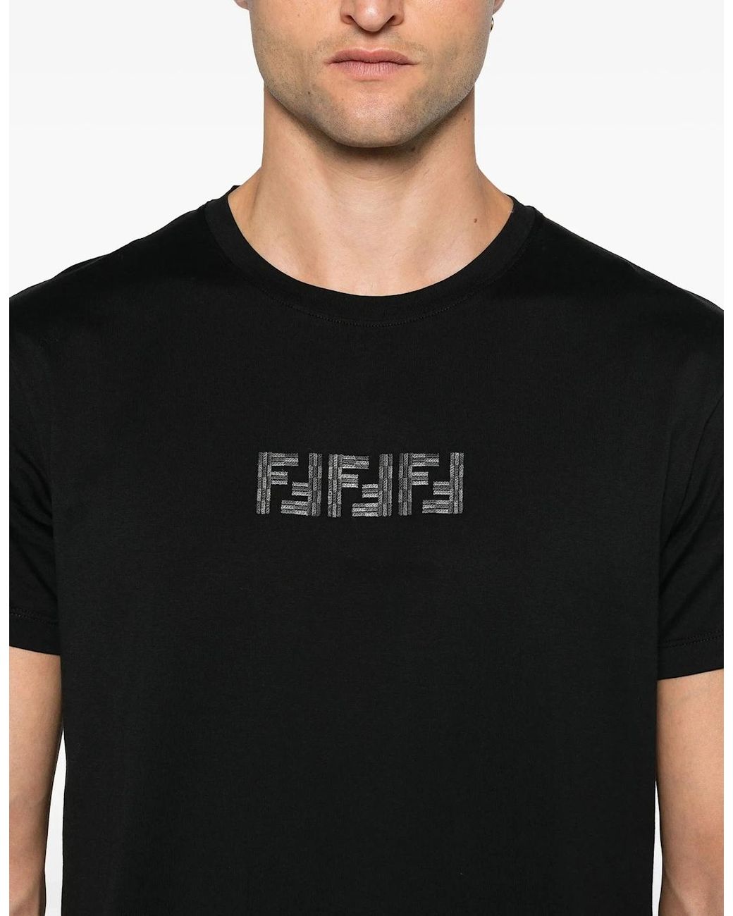 Fendi Black Ff Labyrinth Embroidered T-Shirt for men