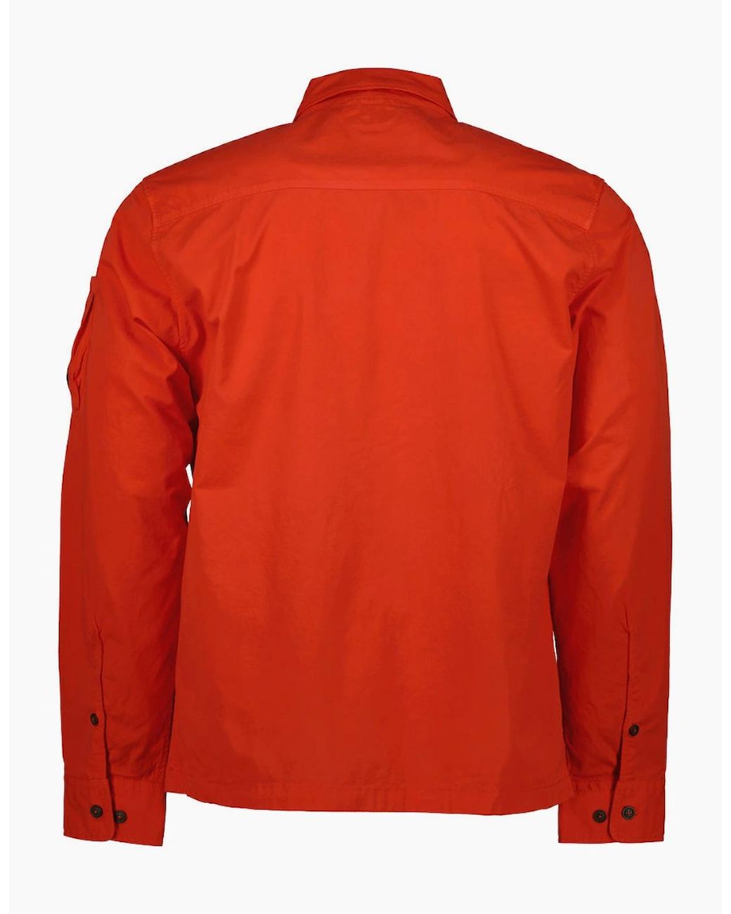 C P Company Red Gabardine Zip Up Lens Overshirt for men