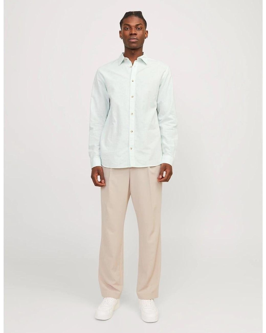 Jack & Jones White Regular Fit Long Sleeve Shirt for men