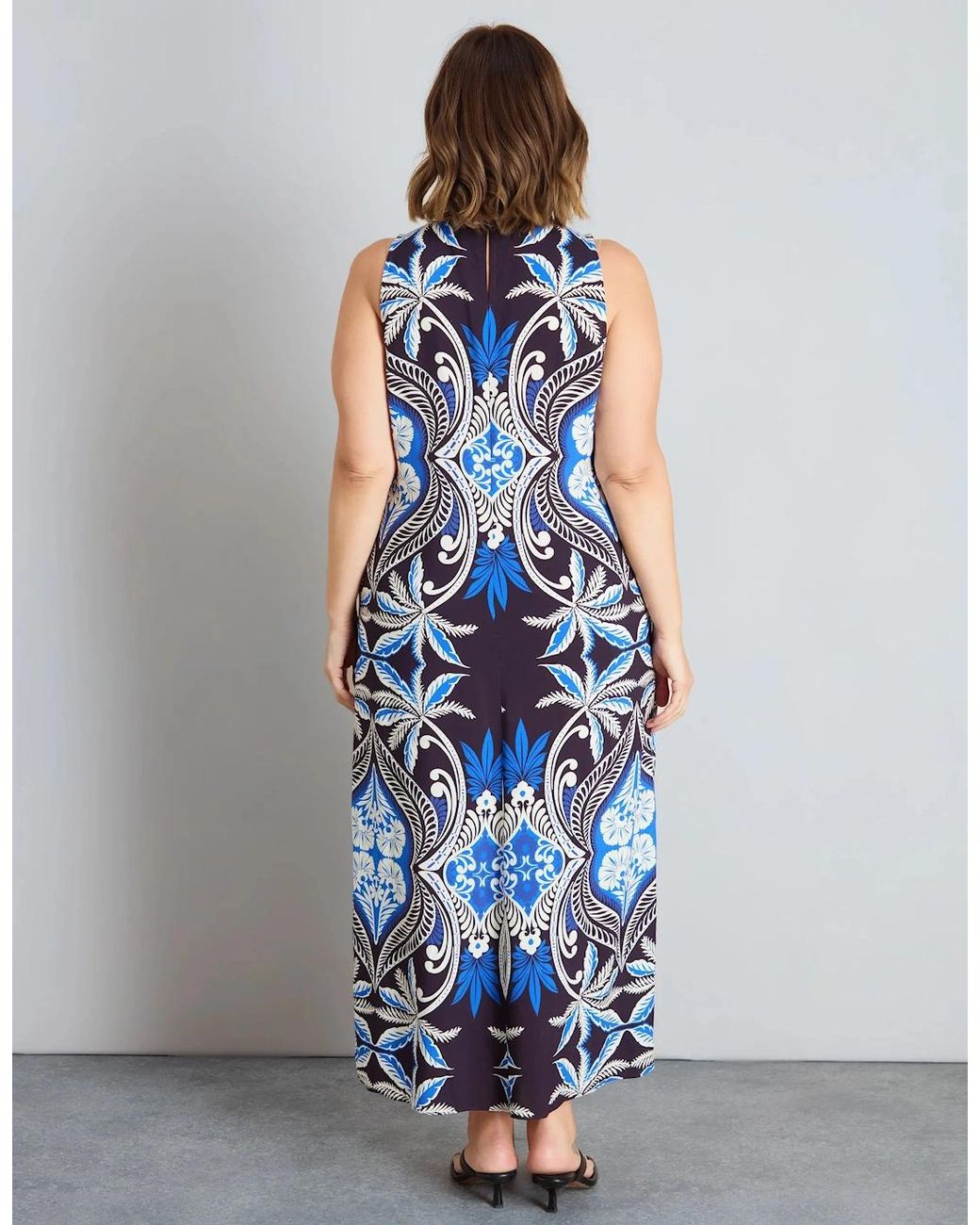 Live Unlimited London Blue Petite Petite Placement Print Sleeveless Maxi Dress