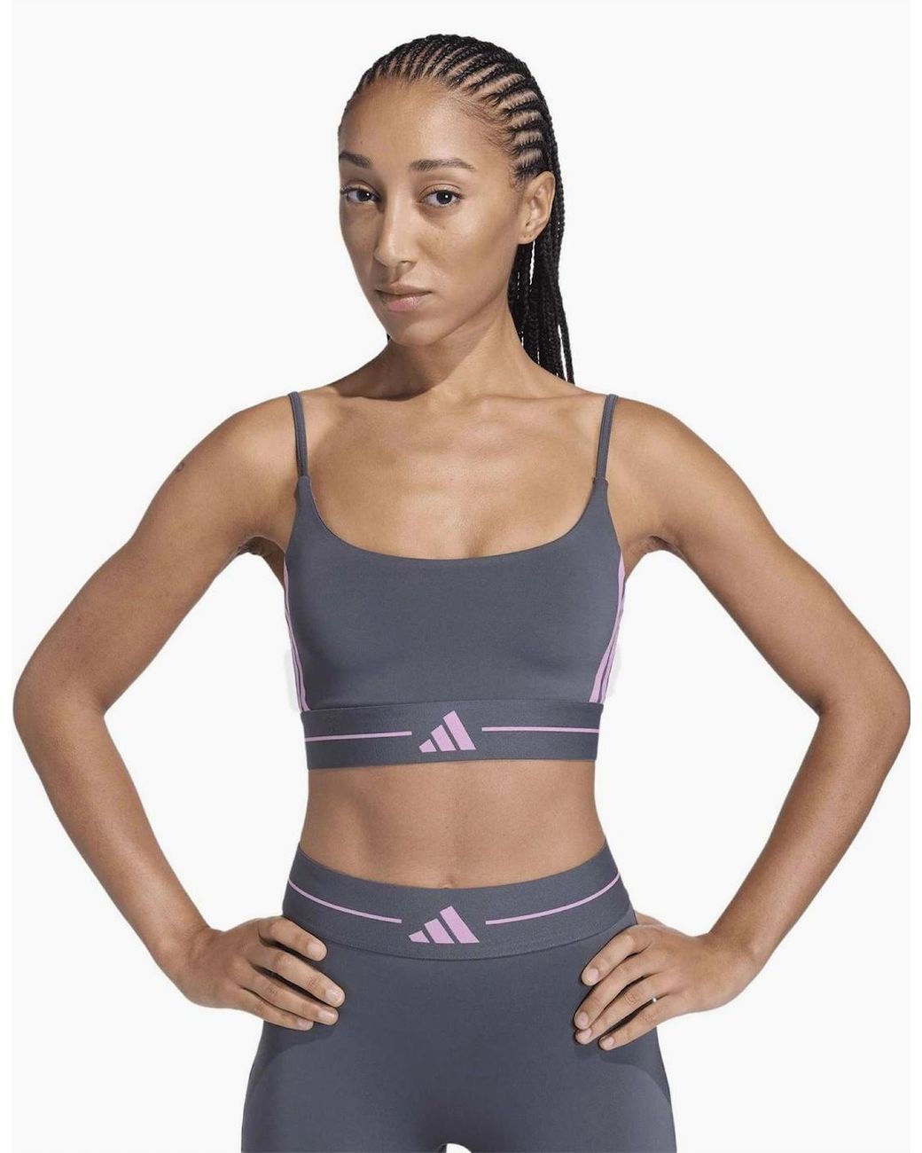 Adidas Gray Scoop Neck Sports Bra With Spaghetti Straps