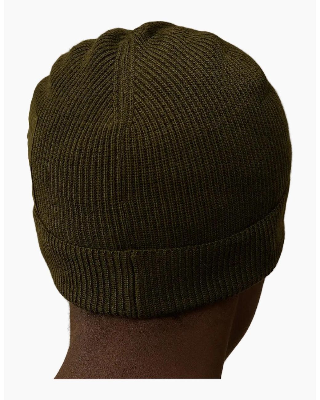 C P Company Green Extrafine Merino Wool Pocket Beanie for men