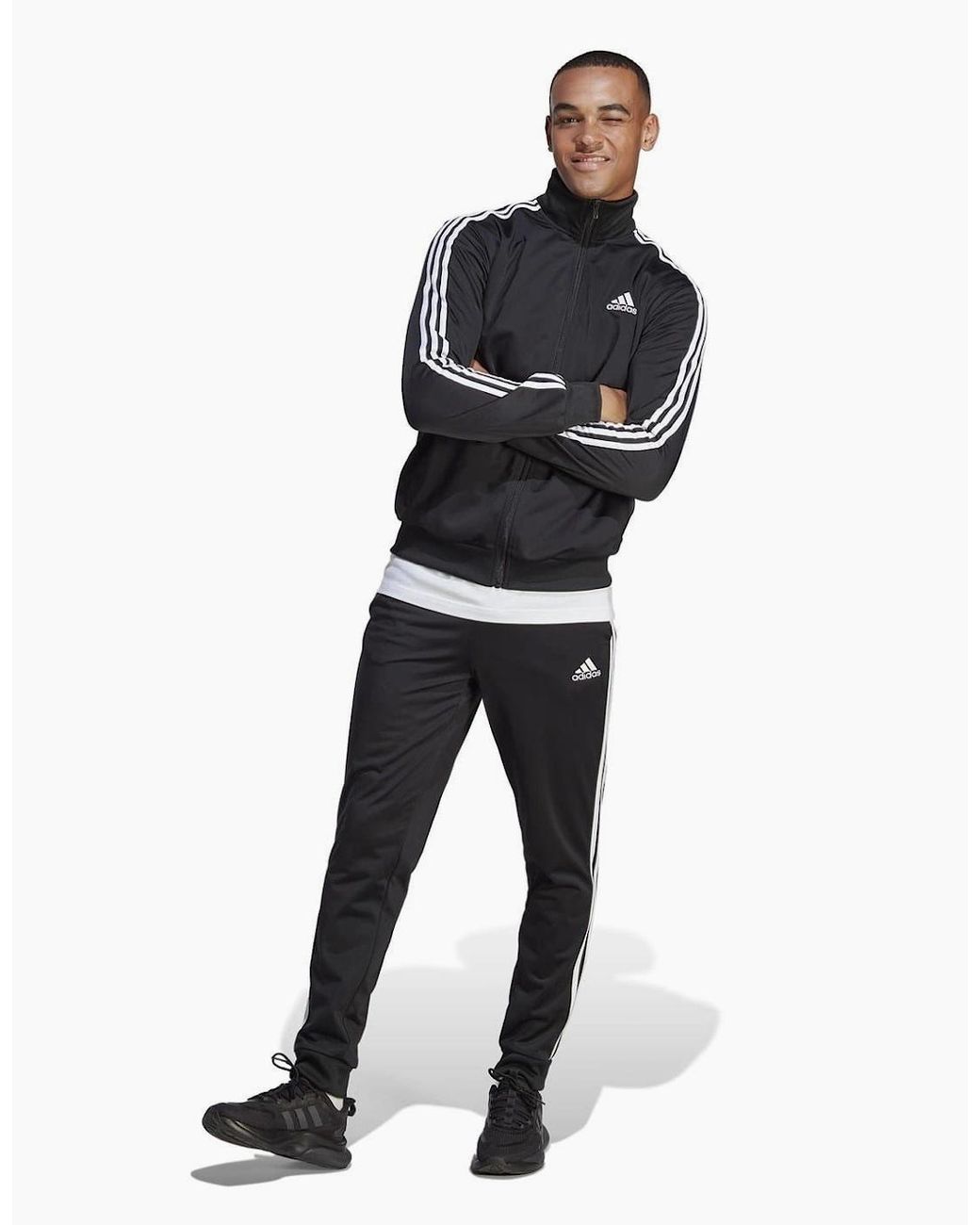 Adidas Black Basic 3 Stripes Tricot Tracksuit for men