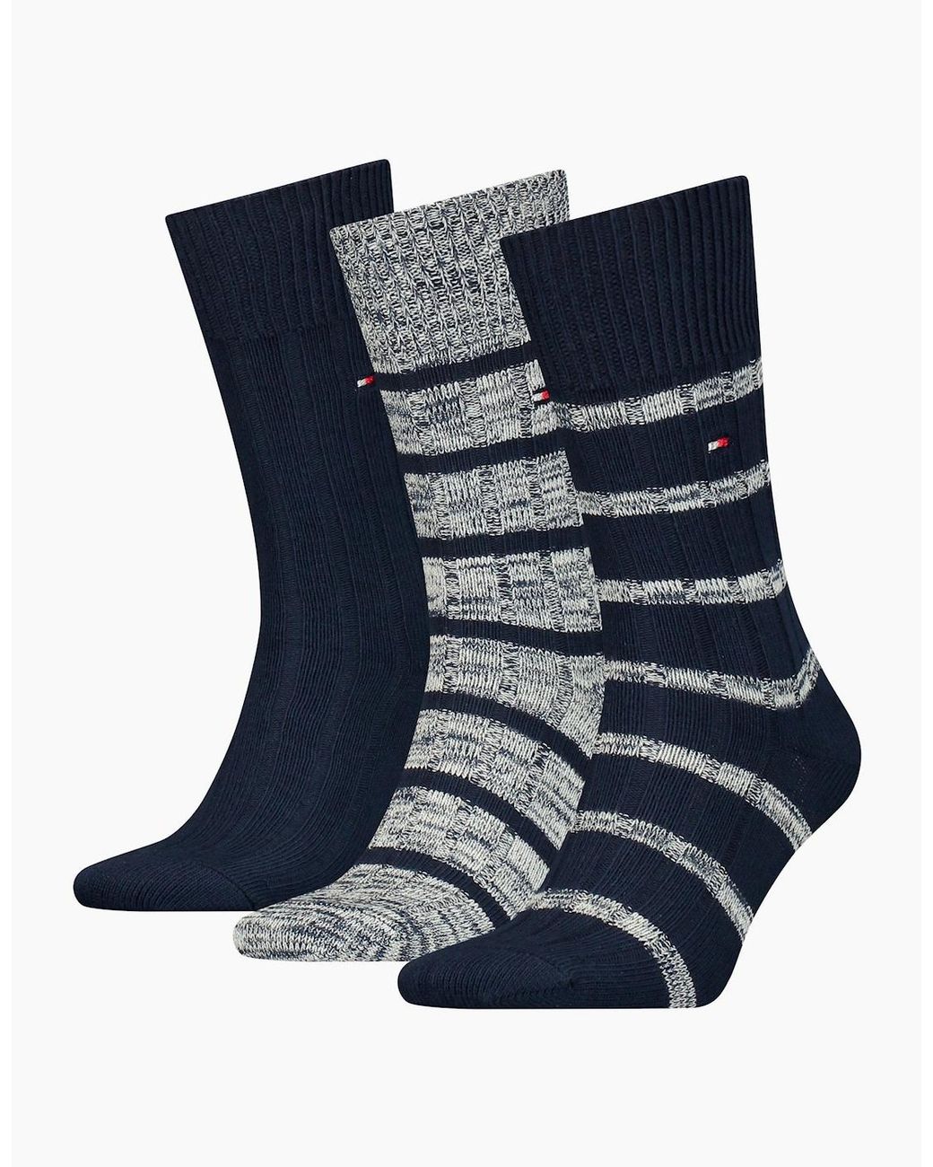 Tommy Hilfiger Gray 3-Pack Slub Mouline Stripe Boot Socks Gift Box, Combo for men