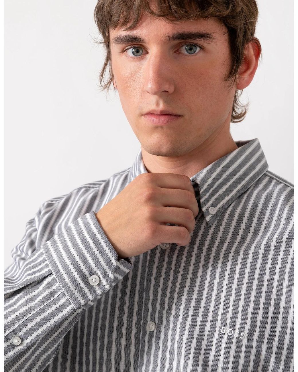 Boss Gray Boss Ricoplus Long Sleeve Oxford Shirt for men
