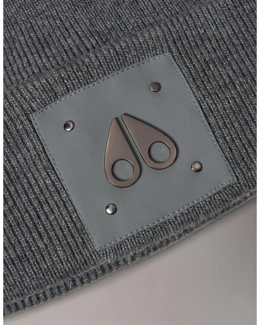 Moose Knuckles Gray Icon Logo Wool Cement Beanie for men