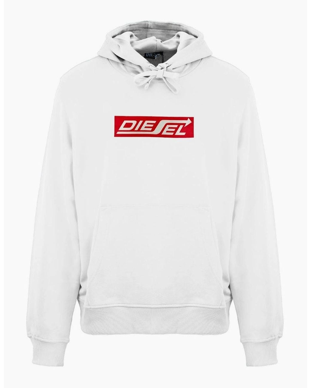 DIESEL White Arrow Logo Bright Hoodie for men
