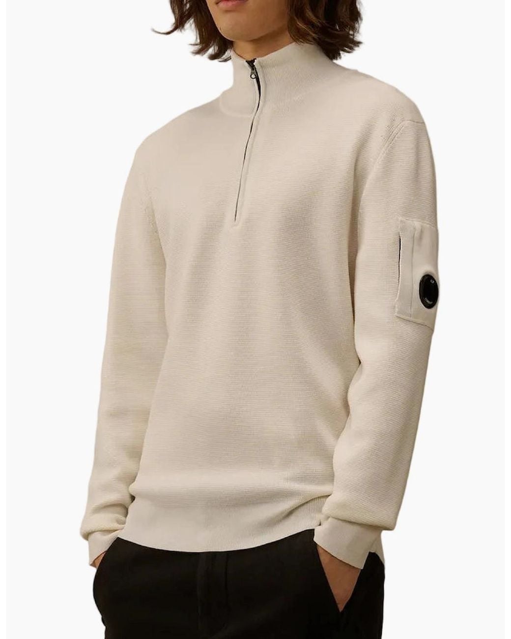 C P Company Natural Re-Wool Quarter Zip Lens Knit for men