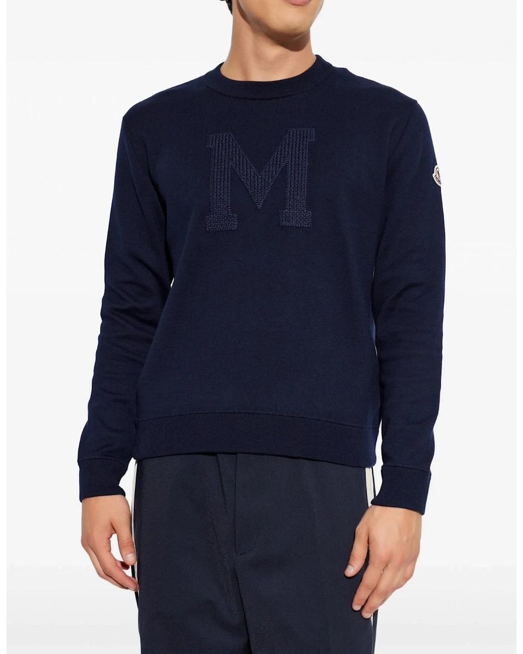 Moncler Blue M Logo Crewneck Sweater for men