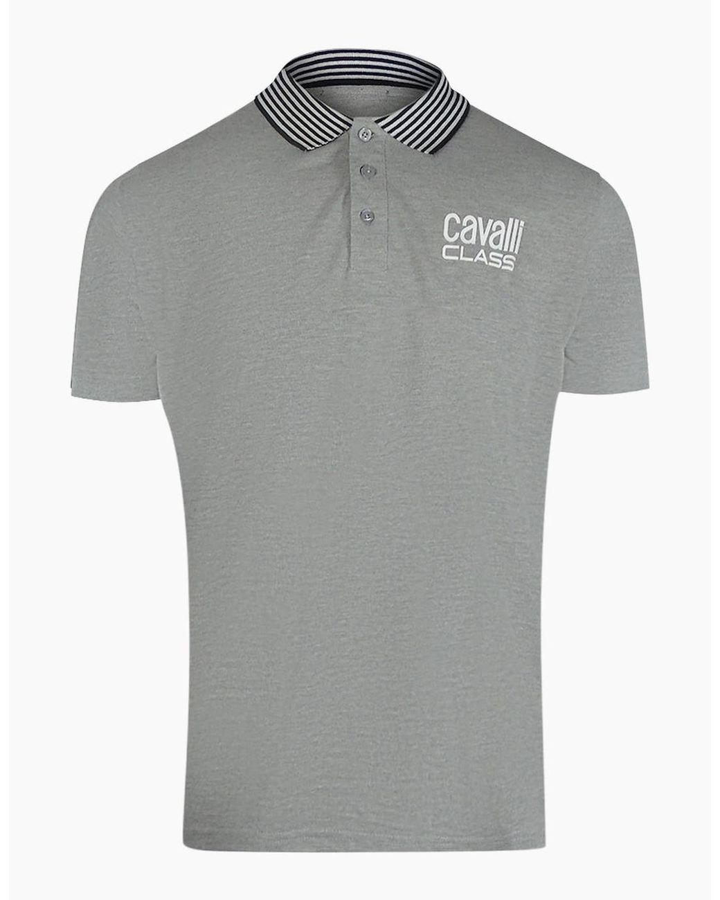 Roberto Cavalli Gray Cavalli Class Striped Collar Polo Shirt for men