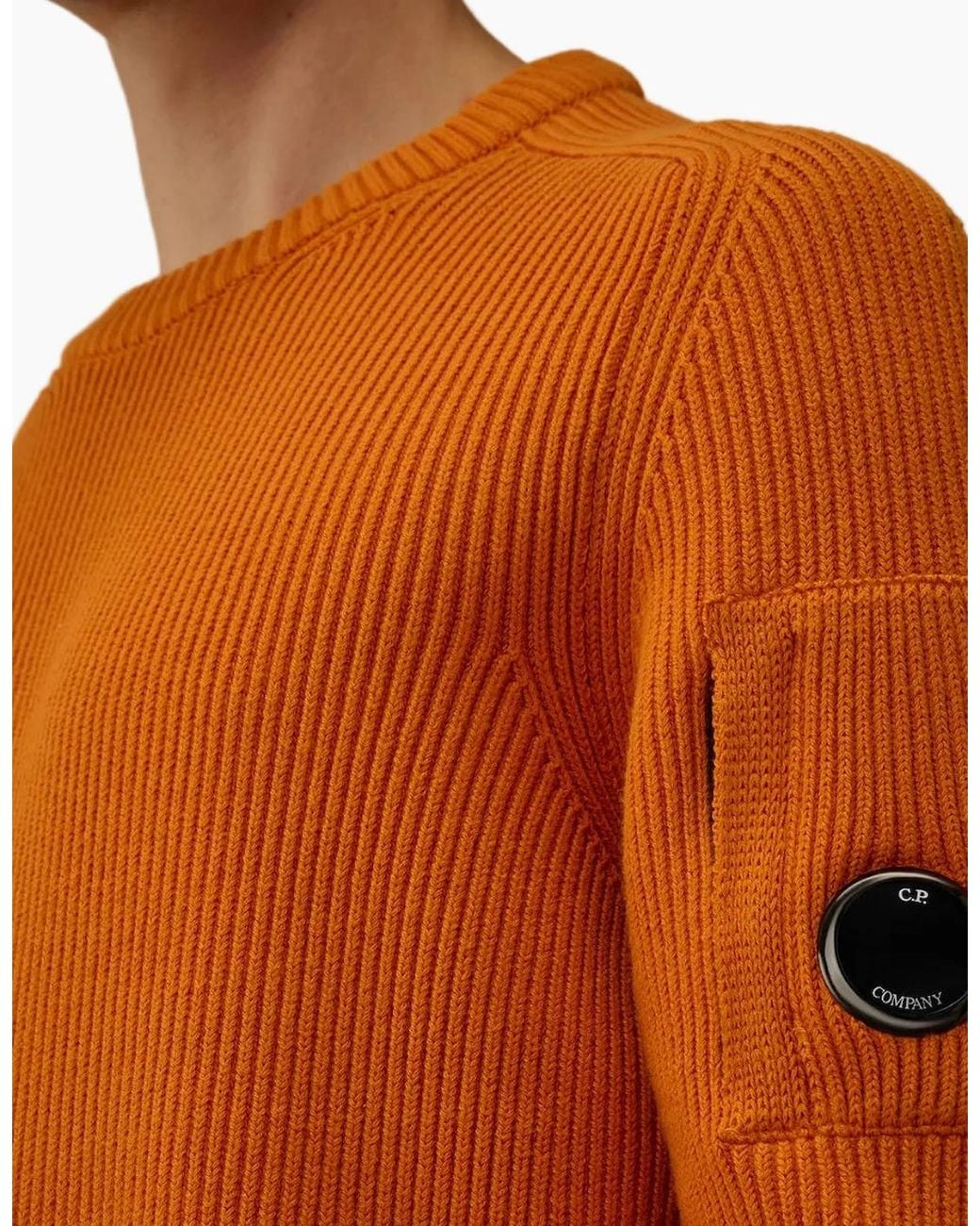 C P Company Orange Full Rib Crewneck Lens Knit for men