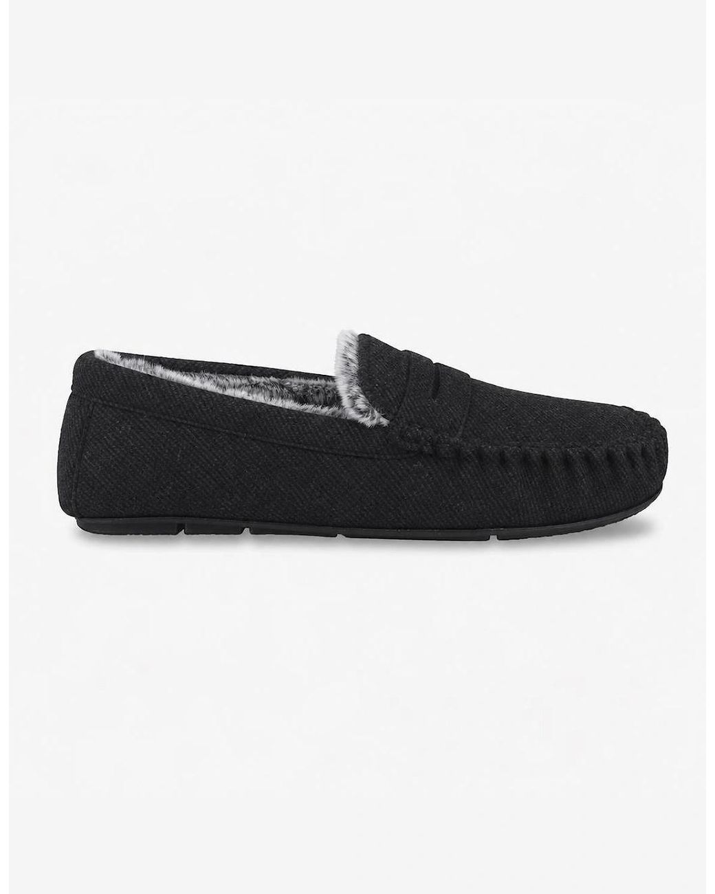 Totes Black Toasties Soft Herringbone Moccasin Slipper Moccasins Charcoal for men