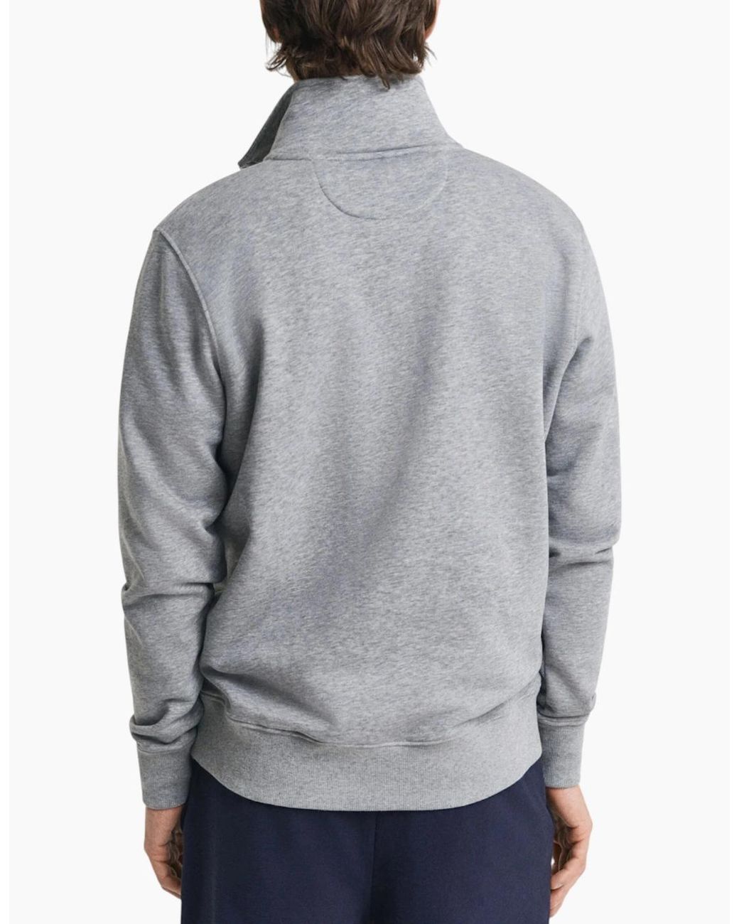 Gant Gray Sweatshirt Embroidered Shield Half Zip Pullover Winter Jumper for men