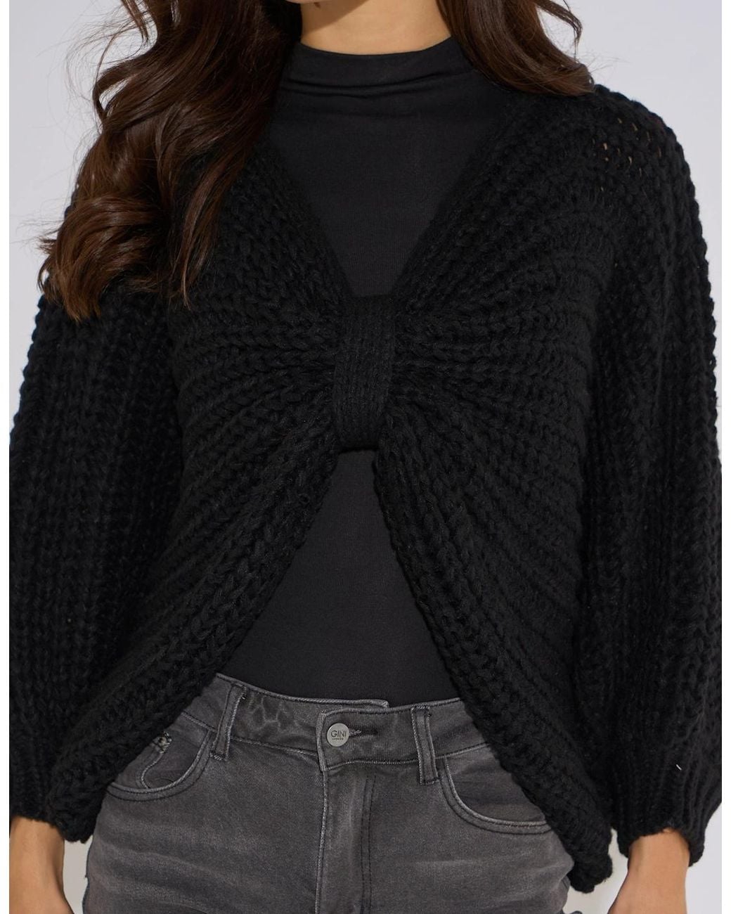 Gini London Black Oversized Bow Multi Way Wear Knit Jumper