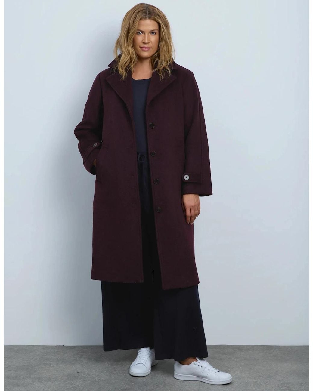 Live Unlimited London Blue Plum Wool Blend Tailored Coat