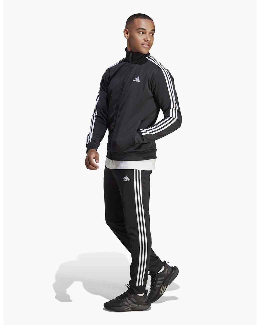 Adidas Black Basic 3 Stripes Tricot Tracksuit for men