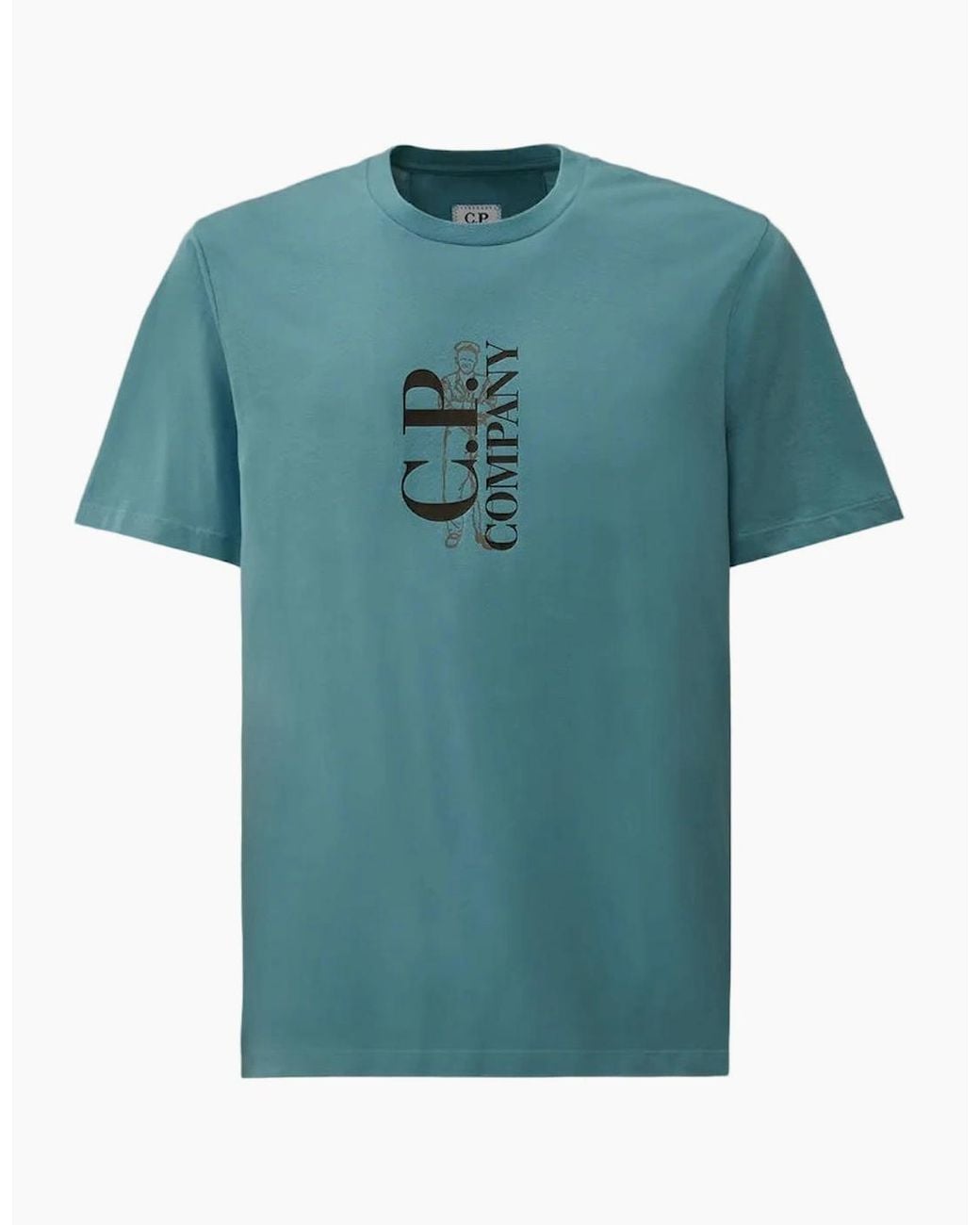 C P Company Blue Vertical Logo Print T-Shirt for men