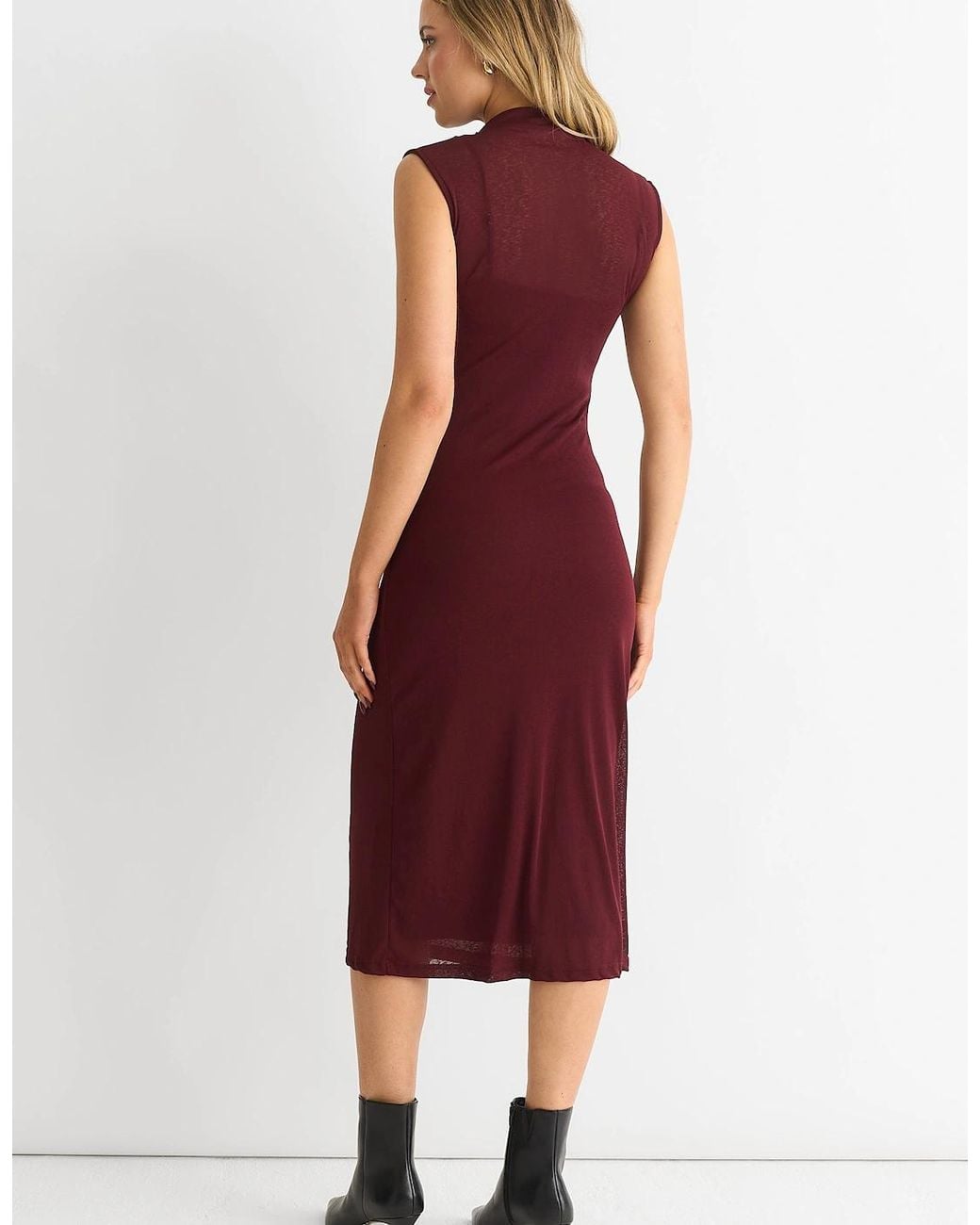 Gini London Red Plain Ruched Jersey Midi Dress