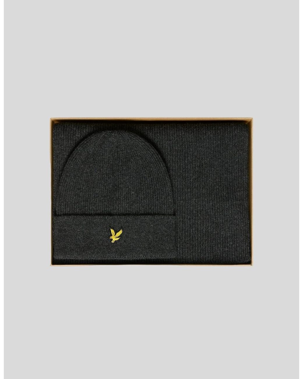 Lyle & Scott Black Lambswool Blend Scarf And Beanie Set for men