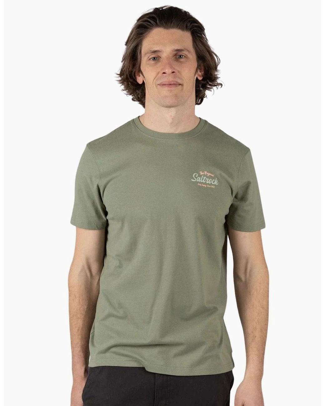 Saltrock Green Postcard Script Short Sleeve T-Shirt for men