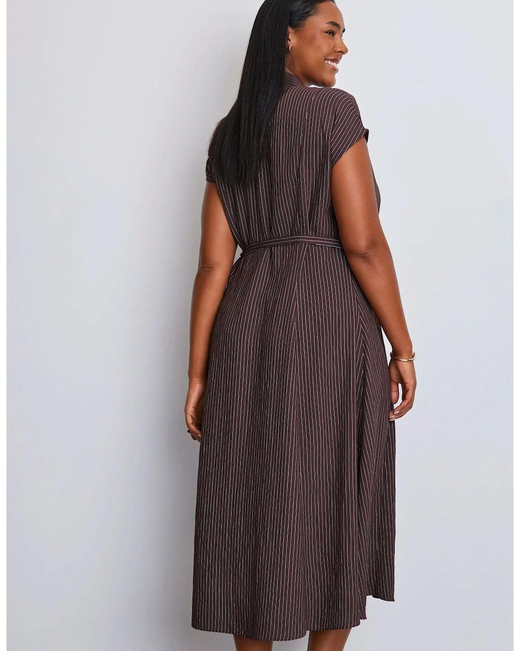 Live Unlimited London Brown Stripe Midaxi Shirt Dress