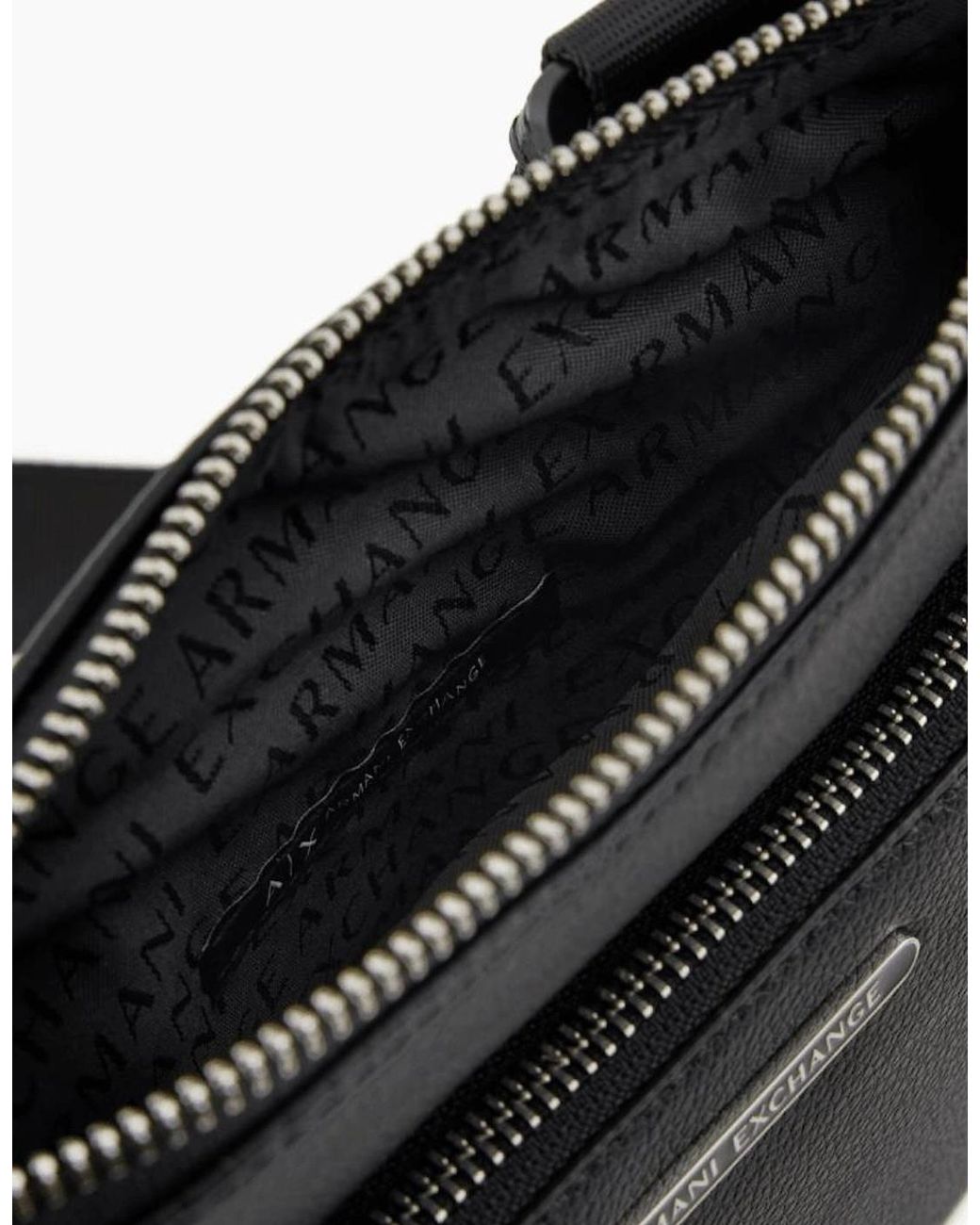 ARMANI EXCHANGE Black Metal Logo Shoulder Bag for men