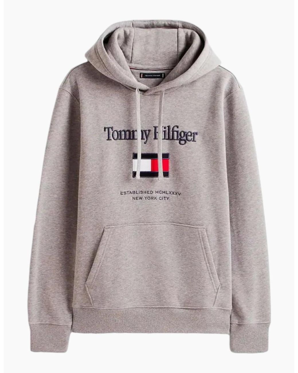 Tommy Hilfiger Gray Embroidery Flex Hoodies Casual Cotton Regular Fit New Top for men
