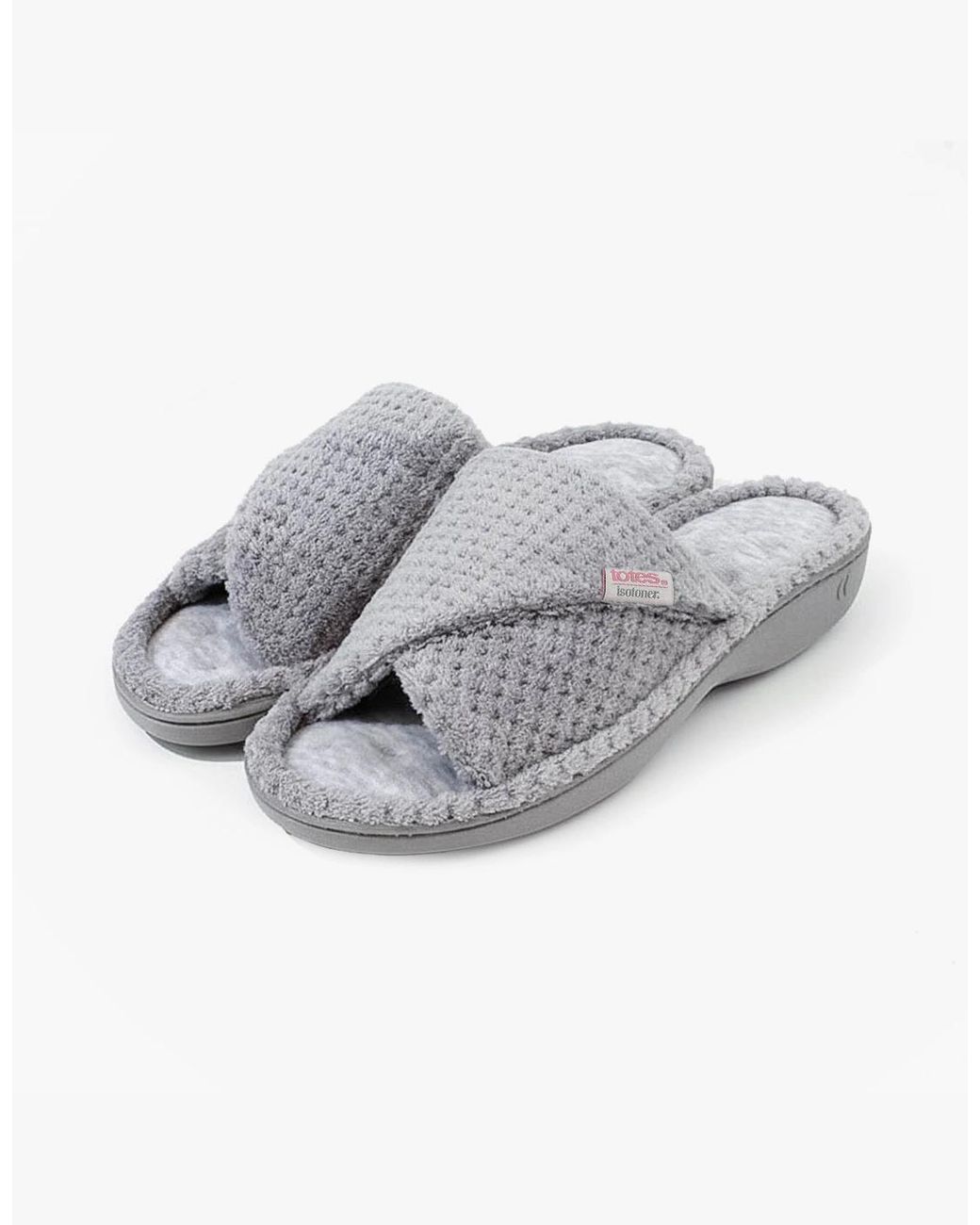 Totes Gray Isotoner Popcorn Turnover Open Toe Mule Slippers Pale