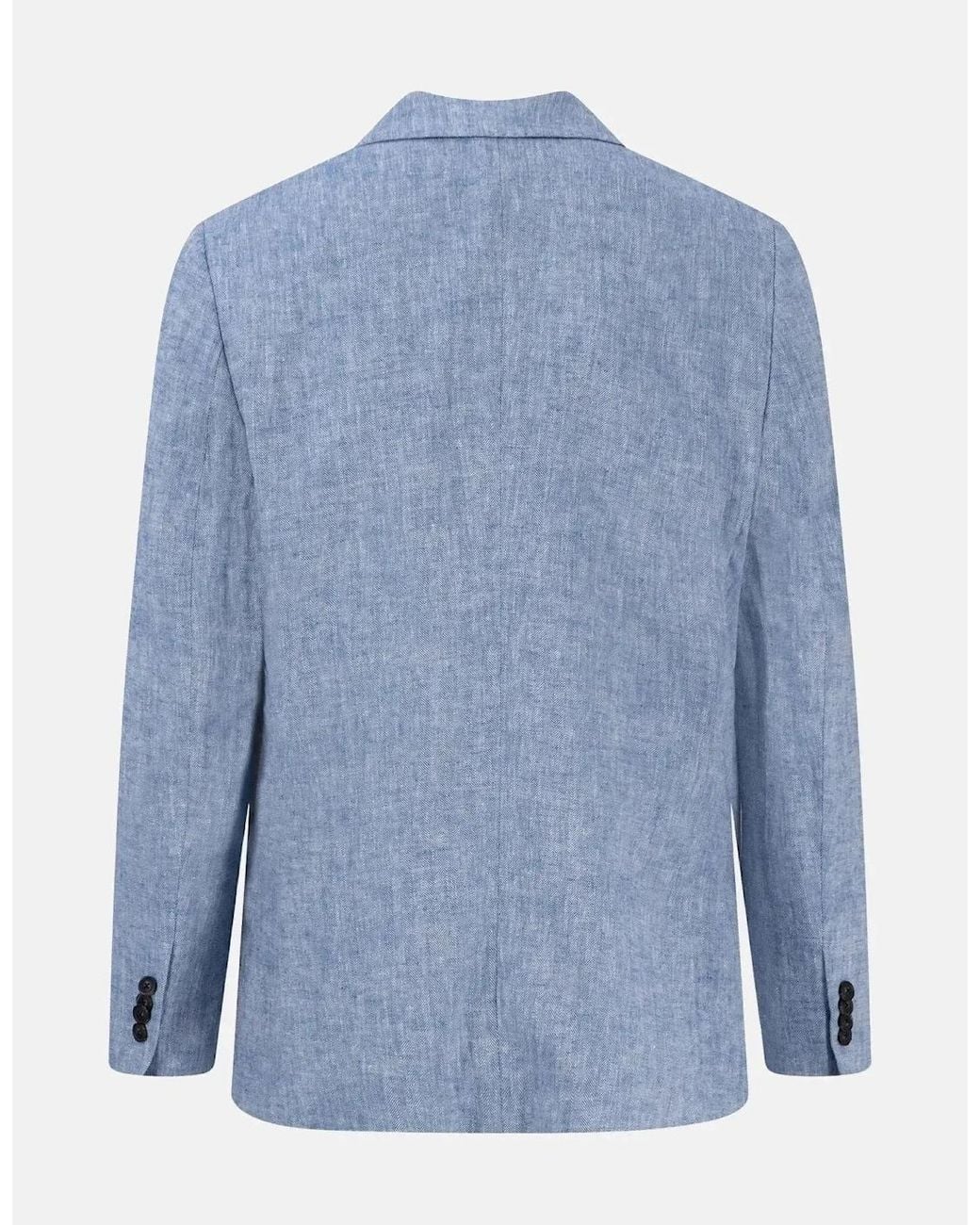 Fynch-Hatton Blue Linen Blend Herringbone Blazer Summer Breeze for men