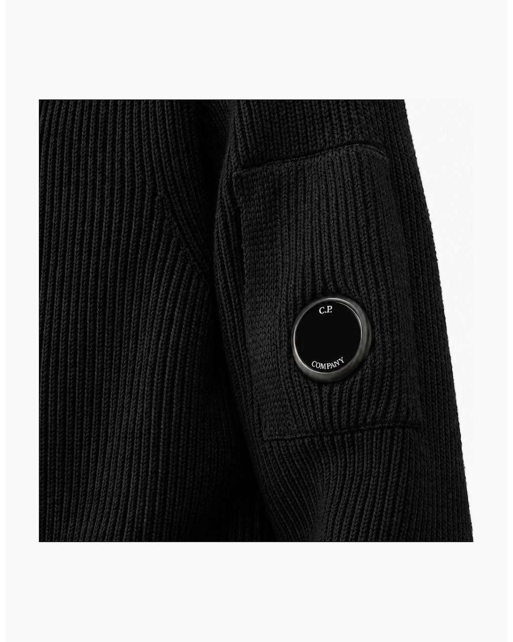 C P Company Black Full Rib Half Button Lens Knit for men