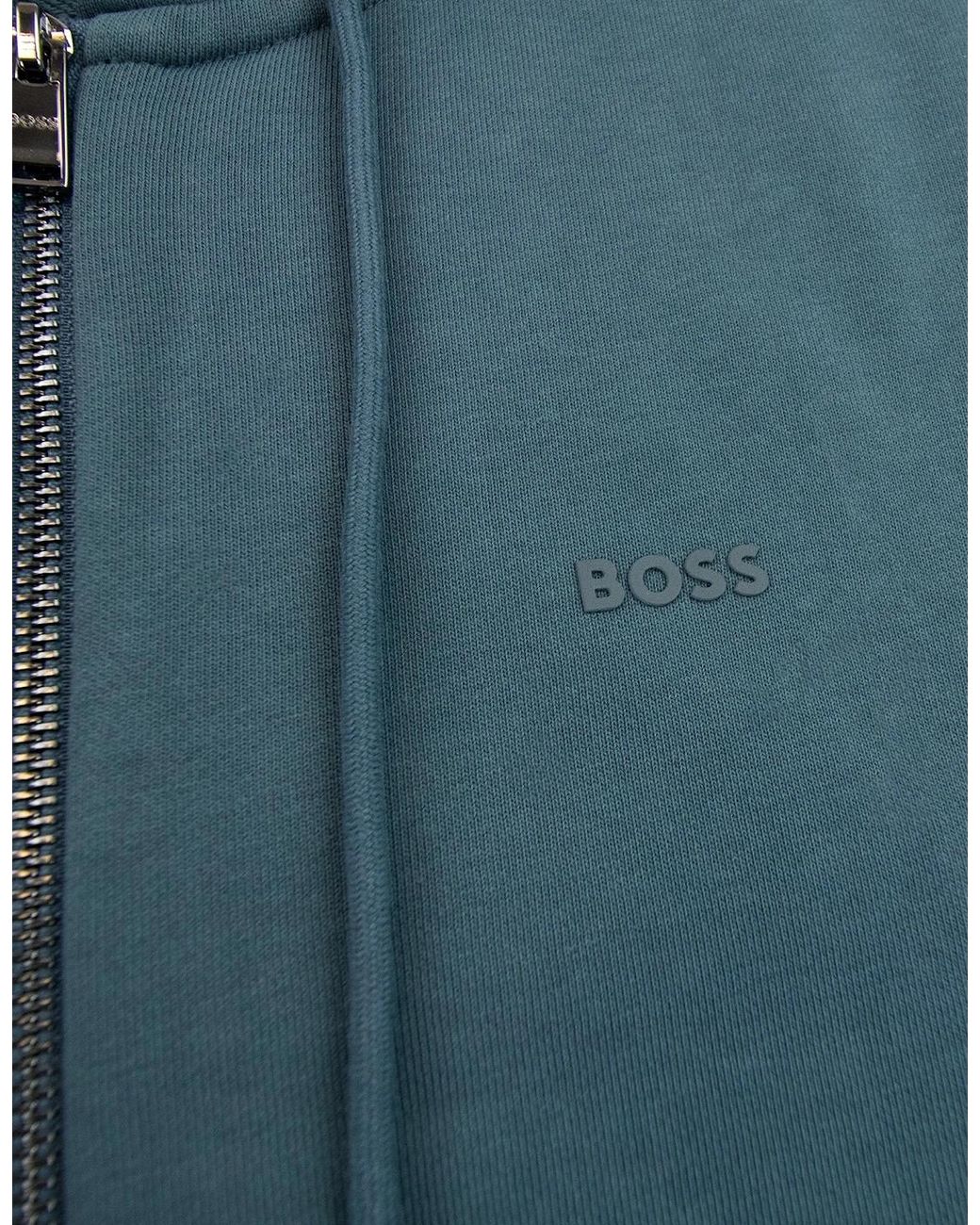 Boss Blue Seeger 92 Zip Hoodie Rubber Logo 445 for men