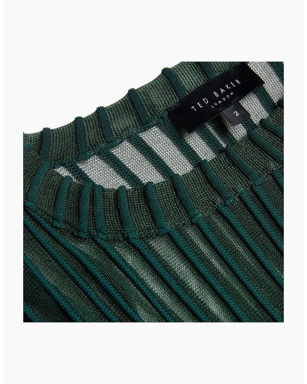 Ted Baker Green Nelly Sheer Striped Engineered Knitted Dark Top