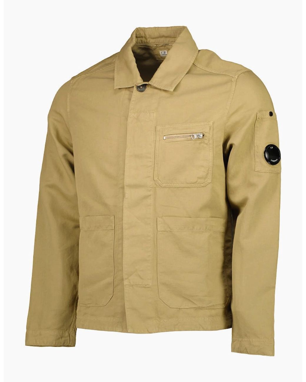 C P Company Green Cotton/Linen Lens Overshirt for men