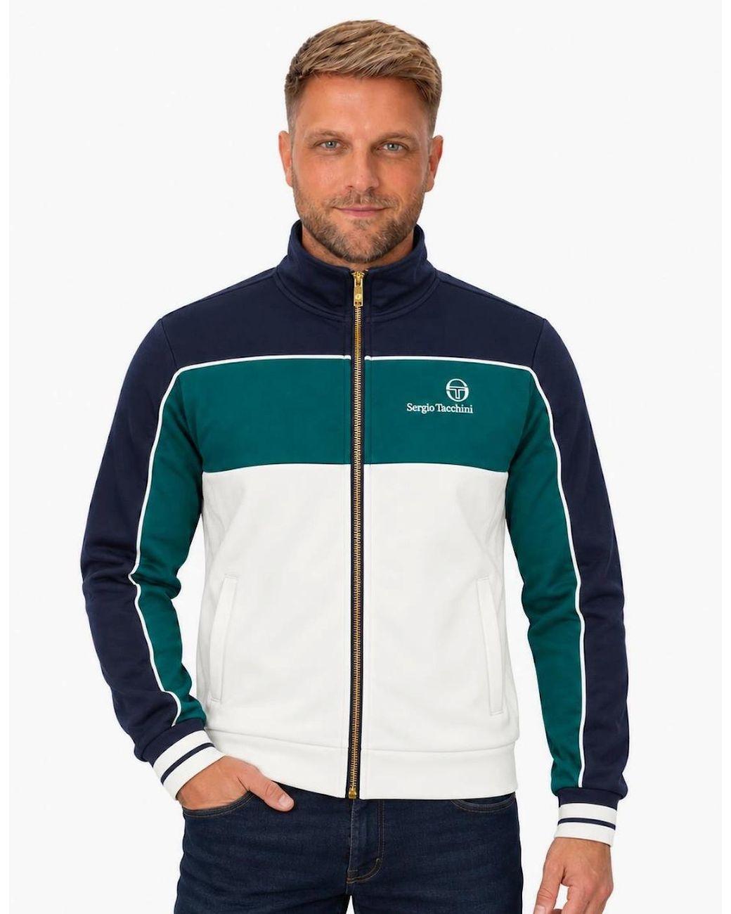 Sergio Tacchini Blue Spiga Track Top Jacket Maritime/Deep/Gardenia for men