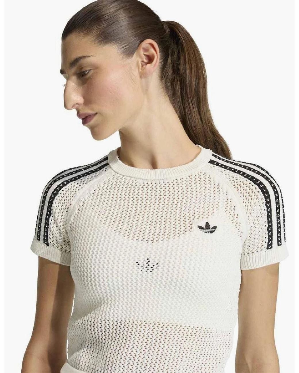 Adidas Originals White Knitted Crochet Cali T-Shirt