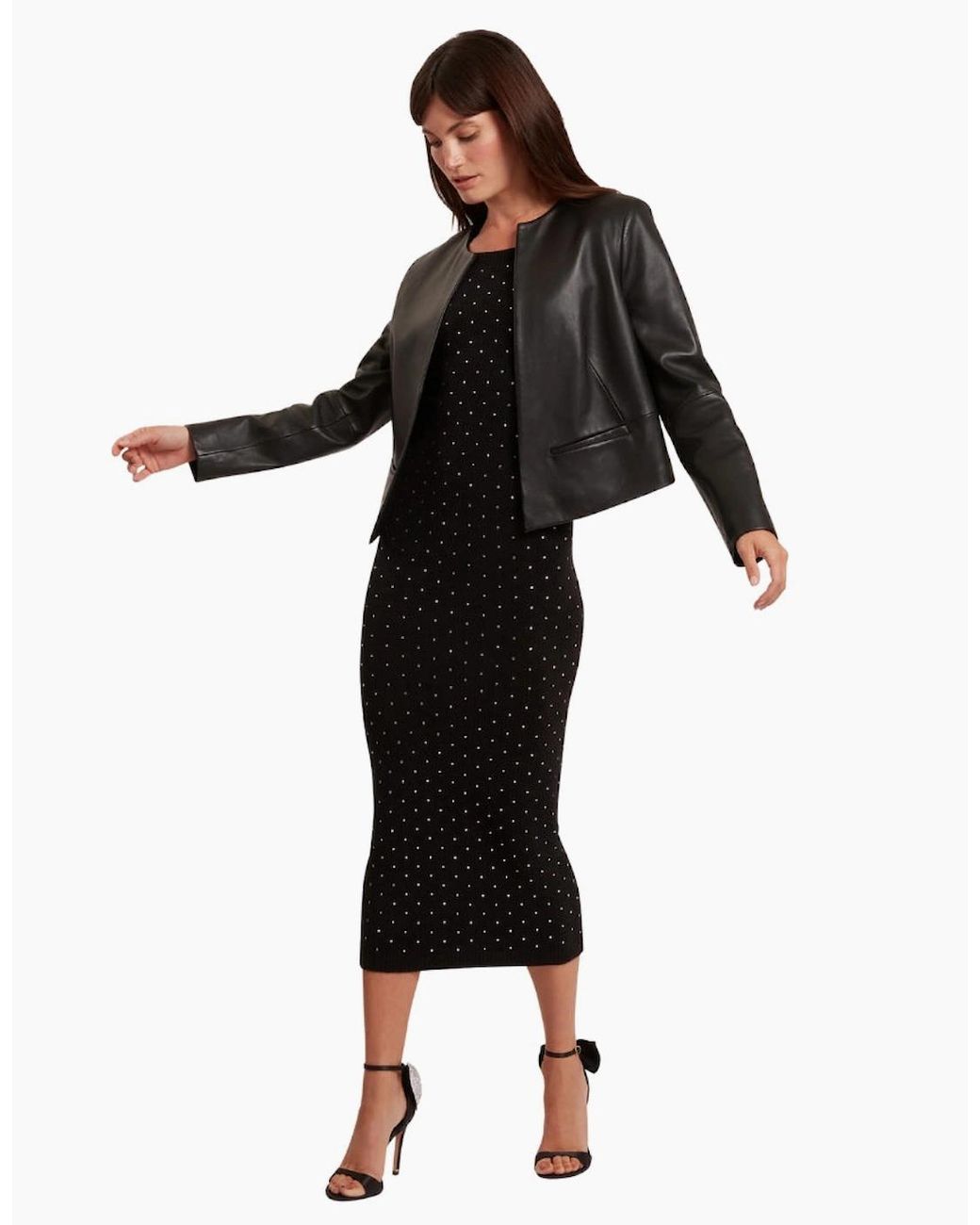 Ted Baker Black Quentia Cropped Collarless Leather Jacket