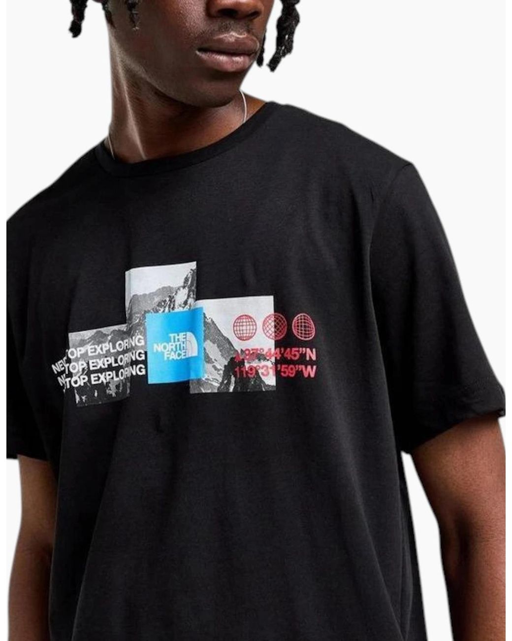 The North Face Black T Shirt Mountain Front Short Sleeve Graphic Print Cotton Tee for men