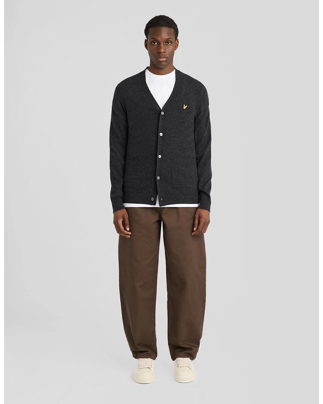 Lyle & Scott Gray Lambswool Blend V-Neck Cardigan for men