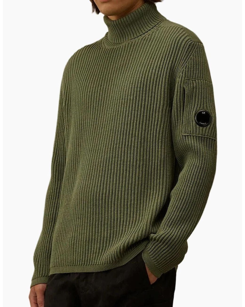 C P Company Green Re-Wool Turtleneck Lens Knit for men