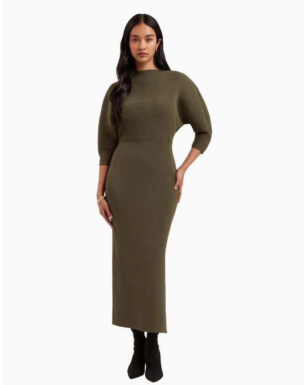 Ted Baker Green Vanitha Sculptured Rib Knitted Maxi Dark Dress