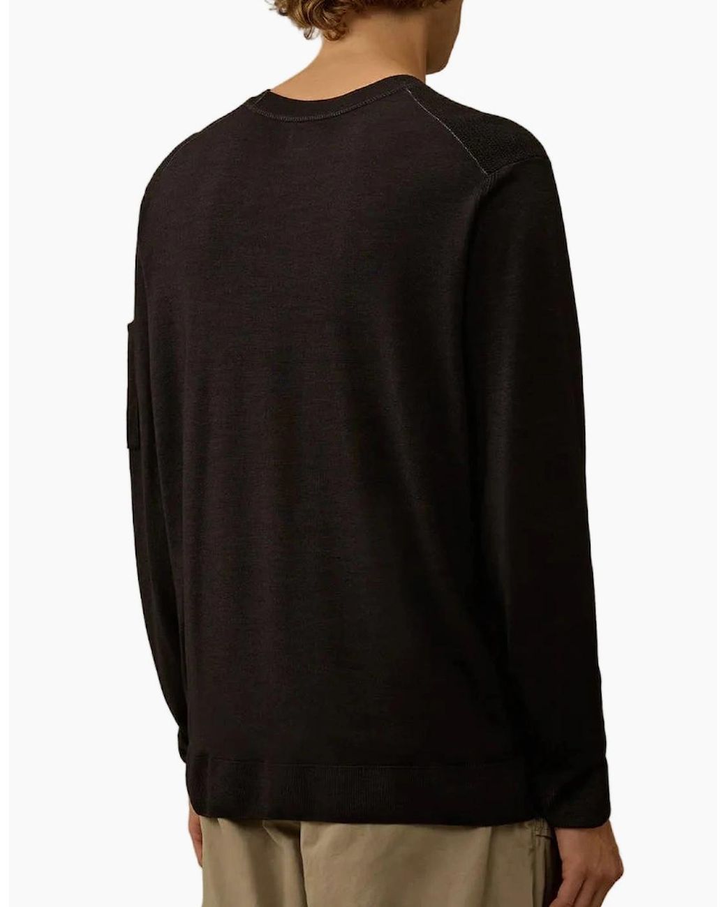 C P Company Black Merino Wool Crewneck Lens Knit for men