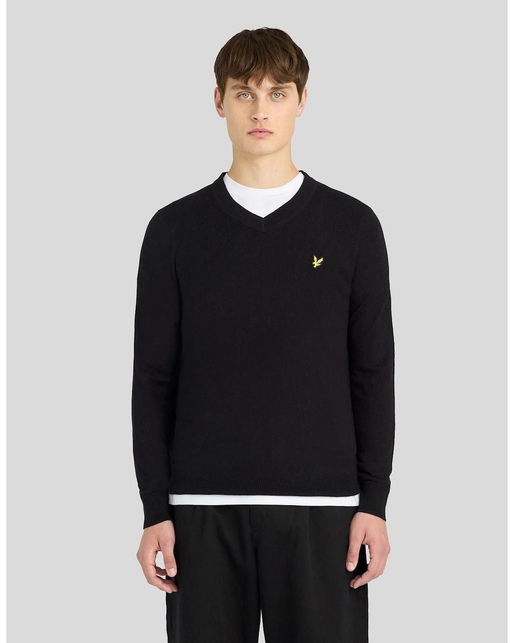 Lyle & Scott Black Cotton Merino V Neck Jumper for men