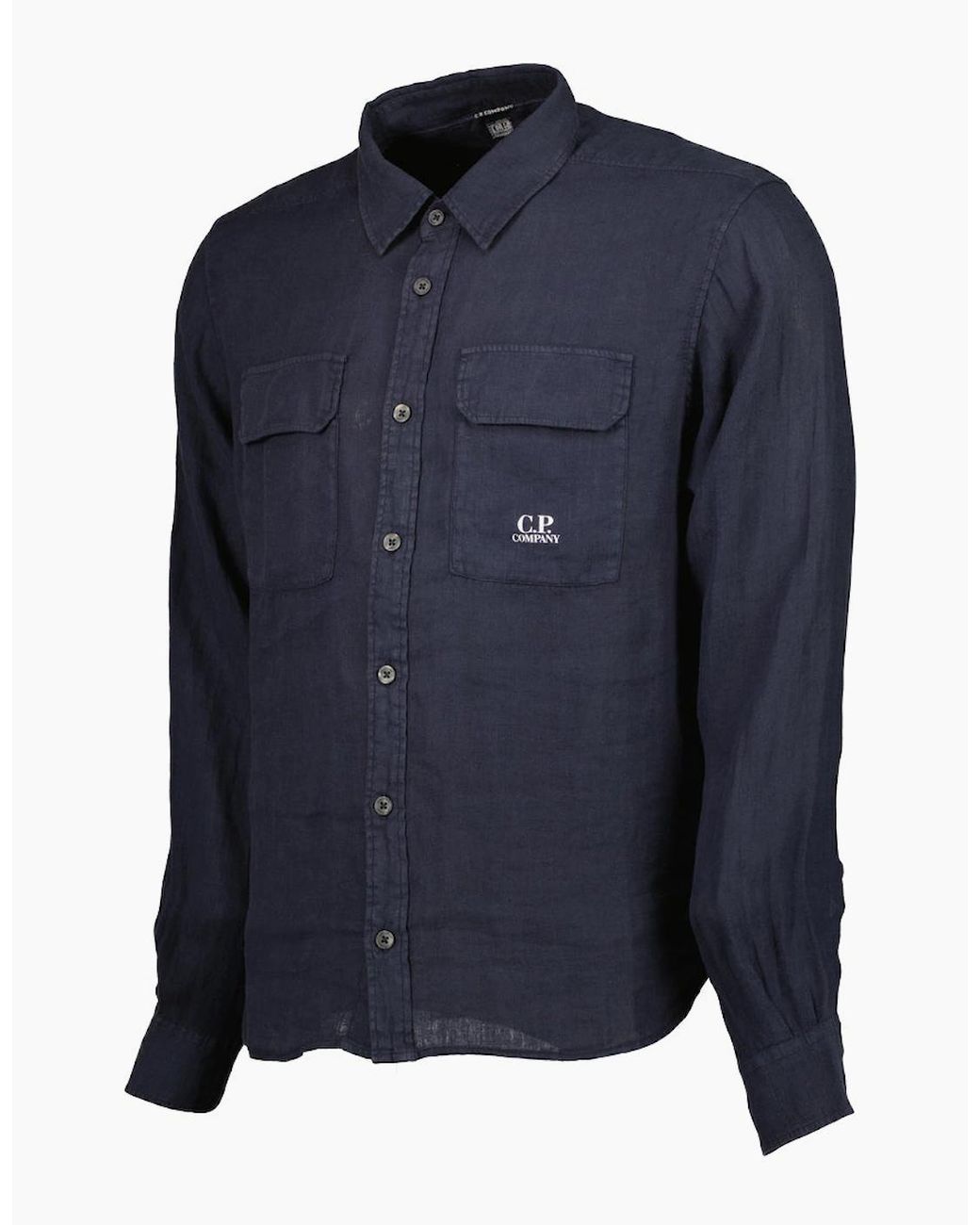 C P Company Blue Long Sleeve Linen Overshirt for men
