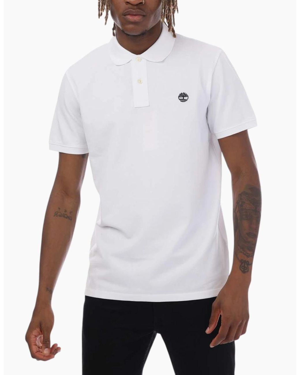 Timberland White Polo Shirt Short Sleeve Millers River Pique Cotton Polo Shirts for men