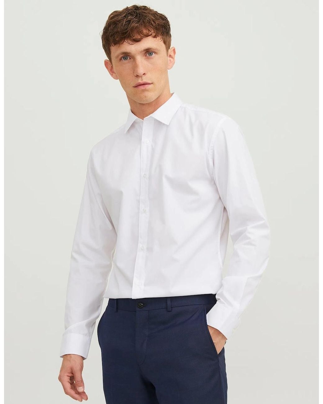 Jack & Jones White Jje Joe Slim Fit Long Sleeve Shirt for men