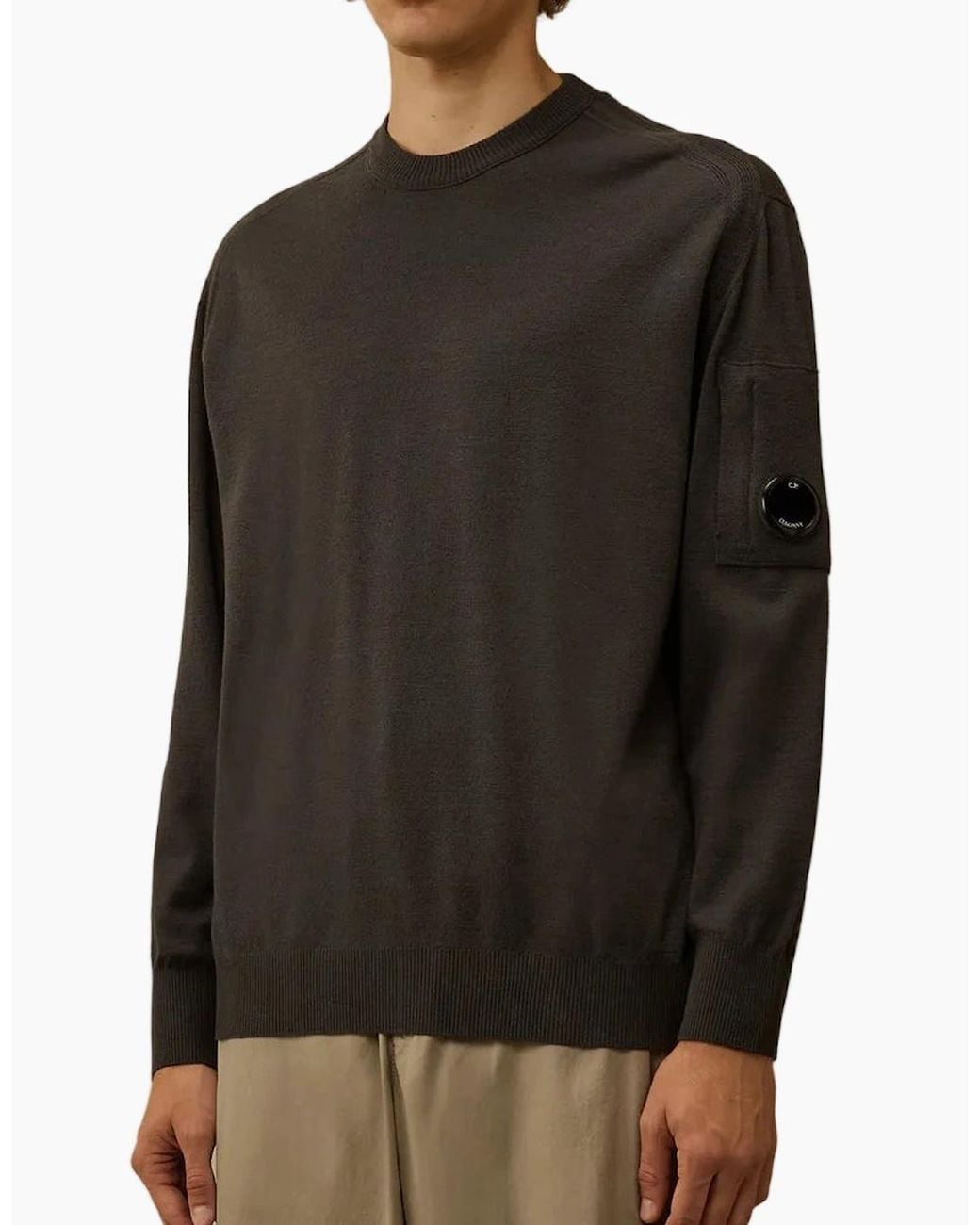 C P Company Black Extrafine Merino Wool Lens Knit for men