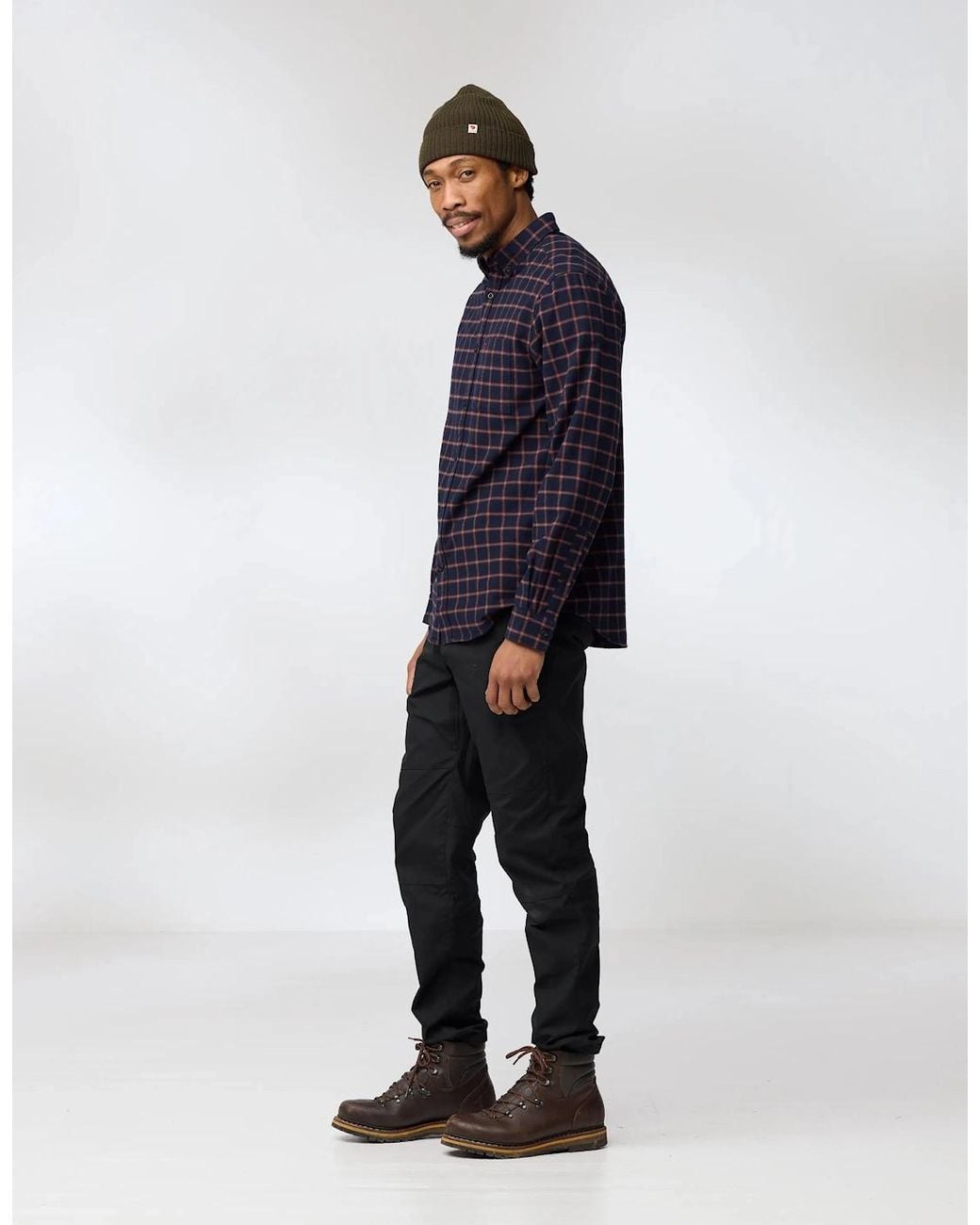 Fjallraven Blue Övik Flannel Long Sleeve Shirt for men